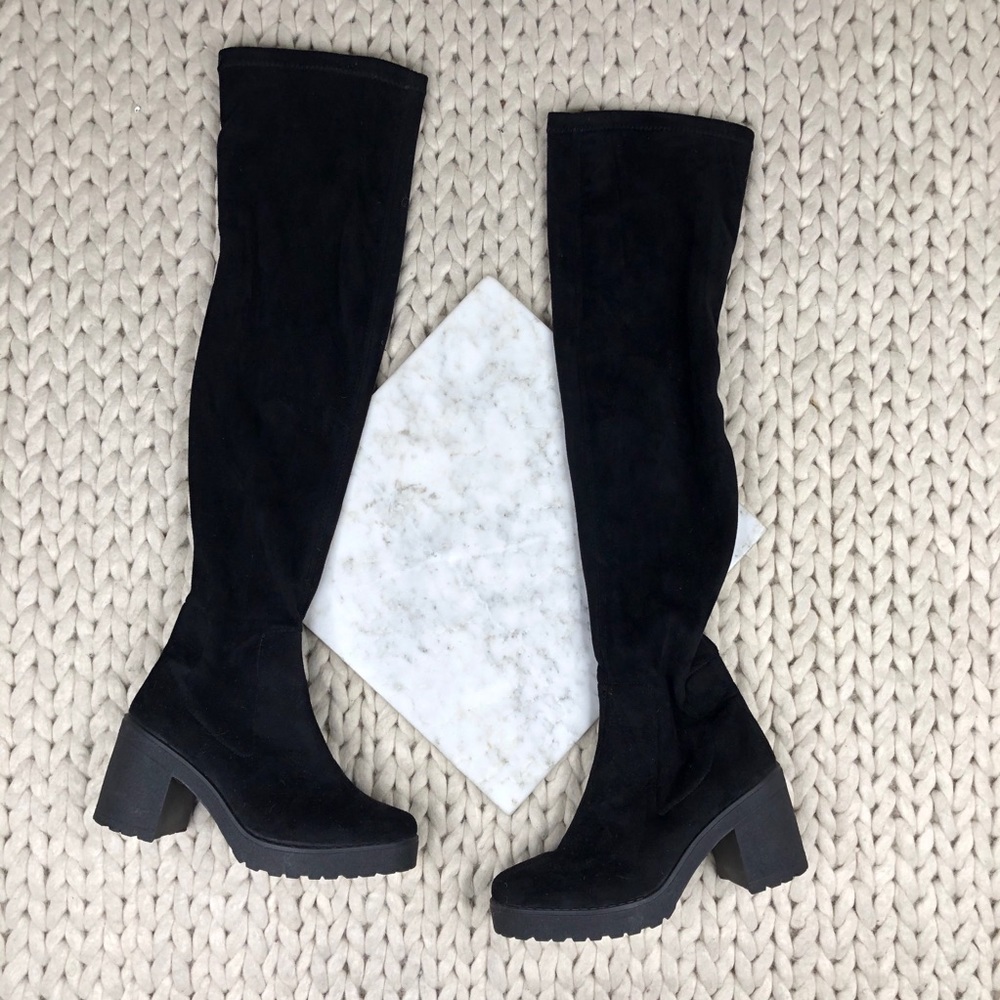 Miss Selfridge Over The Knee Black Suede Boots